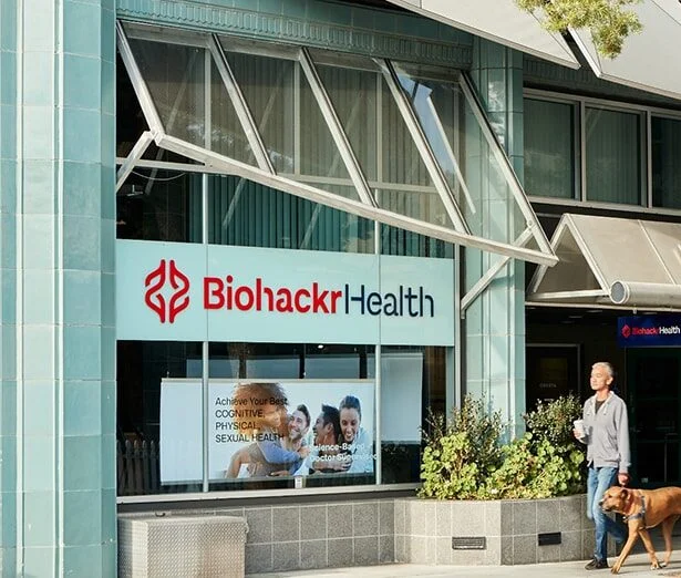 Exterior of the Biohackr Health building on a city street