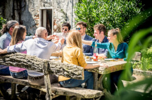 family eating outside